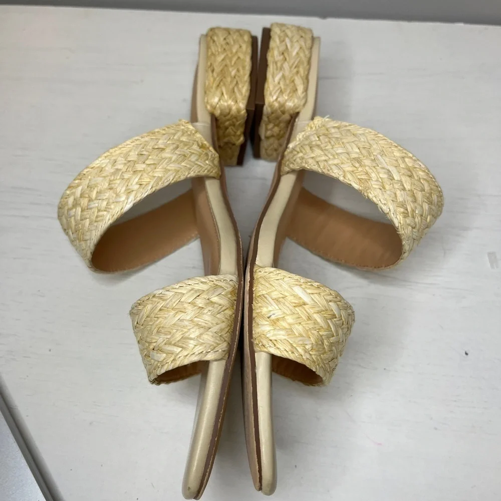 Joie Niki Braided Straw Square Toe Block Heel Sandal Sz 8.5